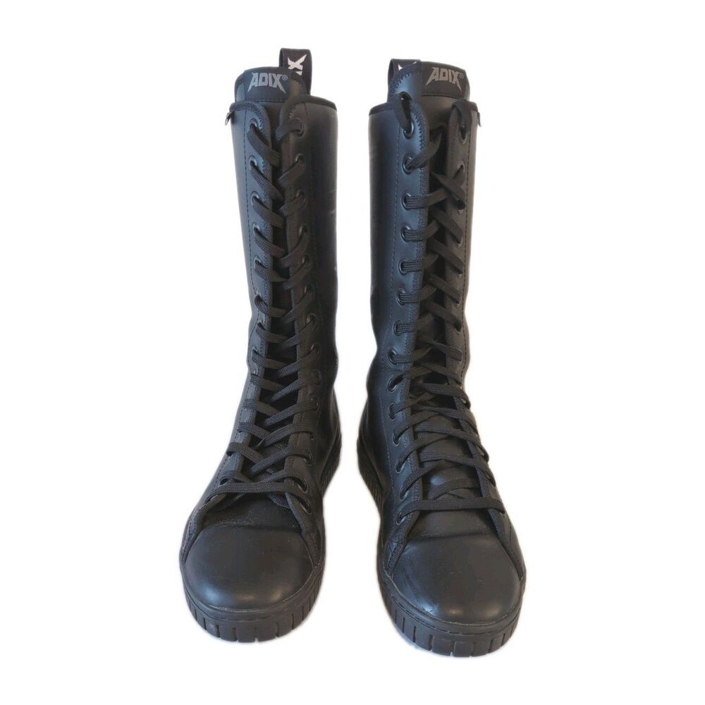 Adix 14 Eyelet Men's Black Leather Combat Boots Mid Calf Lace Up Punk Size 10